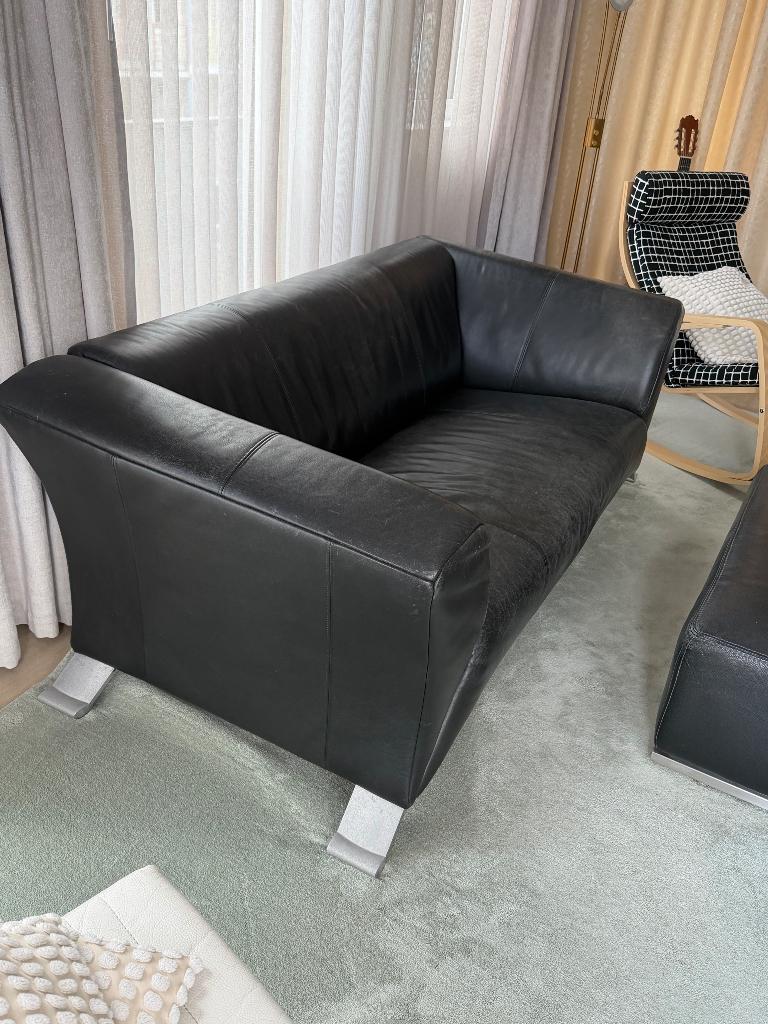 Black Leather 2.5 Seat Sofa by Rolf Benz, Huis en Inrichting, Banken | Sofa's en Chaises Longues, Ophalen, Gebruikt, Design, 150 tot 200 cm