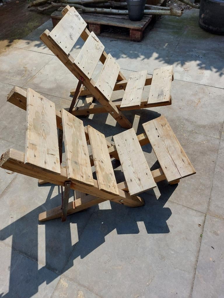Houten tuinstoel (lage zit !), Ophalen, Gebruikt, Inklapbaar, Rechthoekig