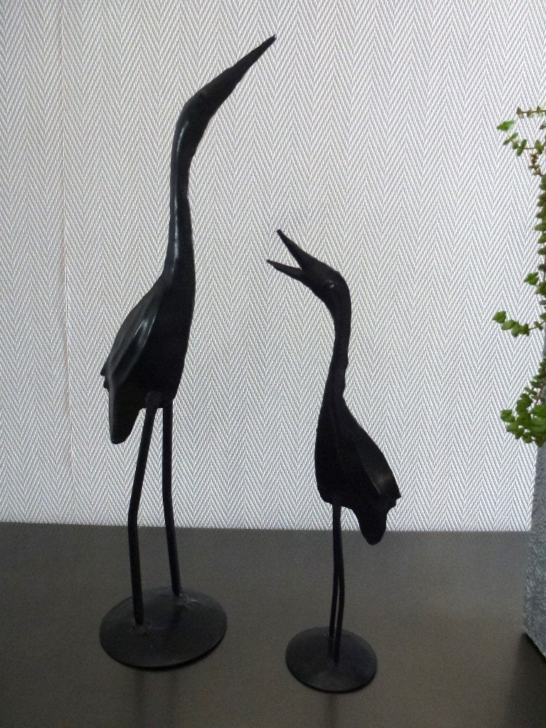 Een set van Kraanvogels of Reigers, van donker metaal, Ophalen of Verzenden