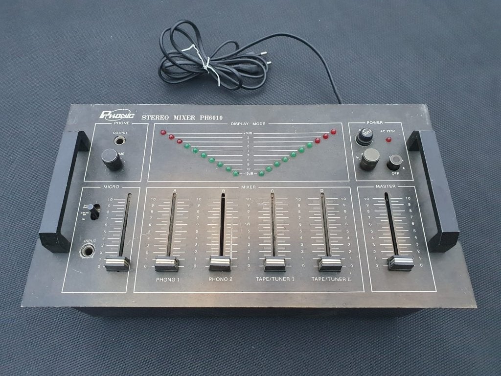 Vintage jaren '80 mengtafel - PHONIC Stereo Mixer, Muziek en Instrumenten, Ophalen of Verzenden, Gebruikt, 5 tot 10 kanalen, Microfooningang