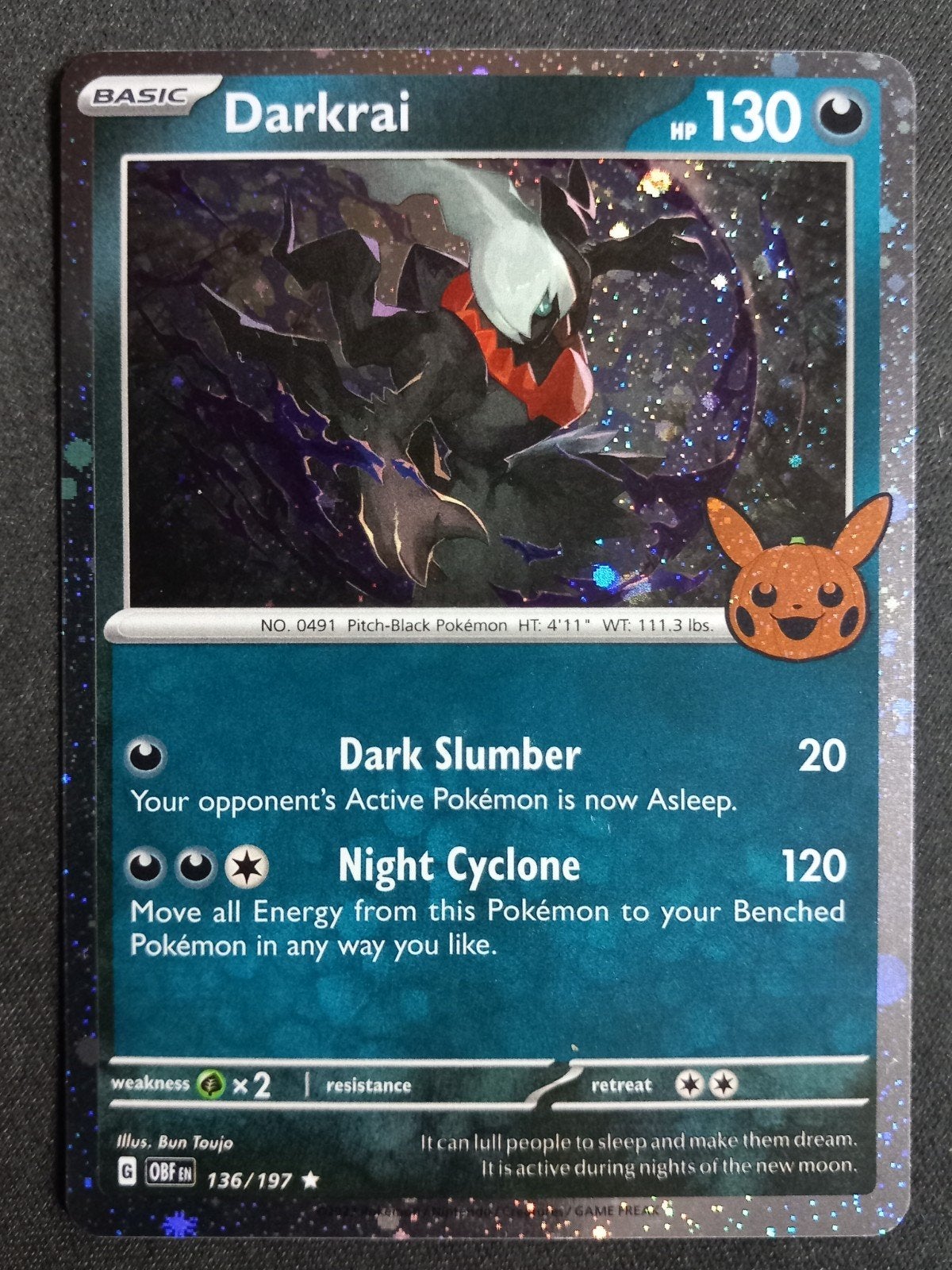 Darkrai 136/197 Obsidian BOOster Cosmos Promo Excellent, Verzenden, Zo goed als nieuw, Losse kaart, Foil