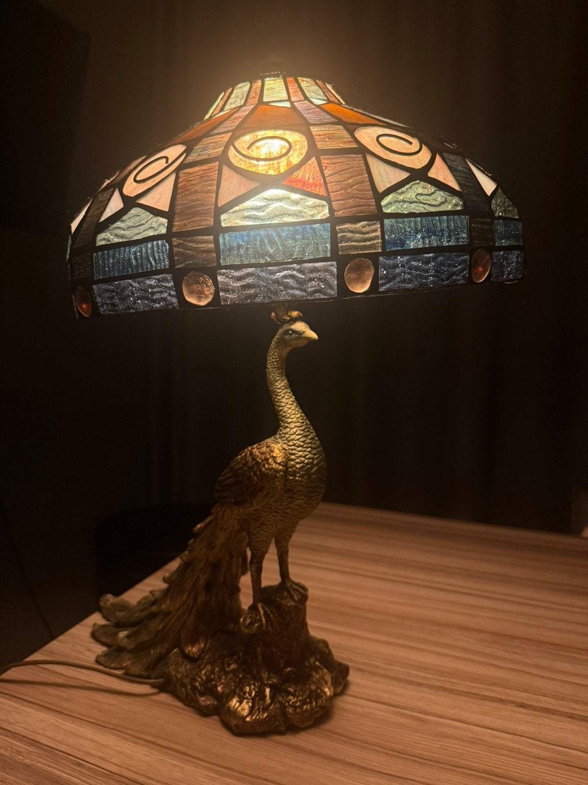Tiffany-stijl Pauw lamp, Blauw, Ophalen of Verzenden, Handgemaakt, Glas