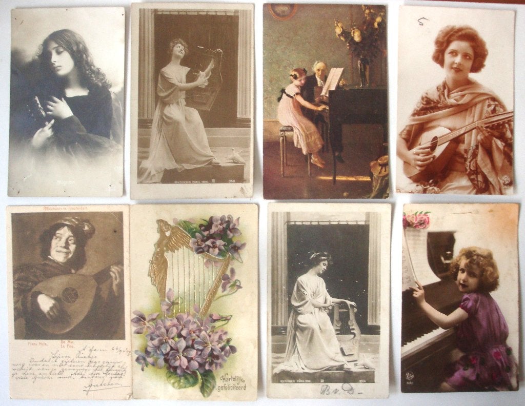 15 oude ansichtkaarten, thema muziek, in nette staat, 1925, Ophalen of Verzenden, 1920 tot 1940, Gelopen, Muziek