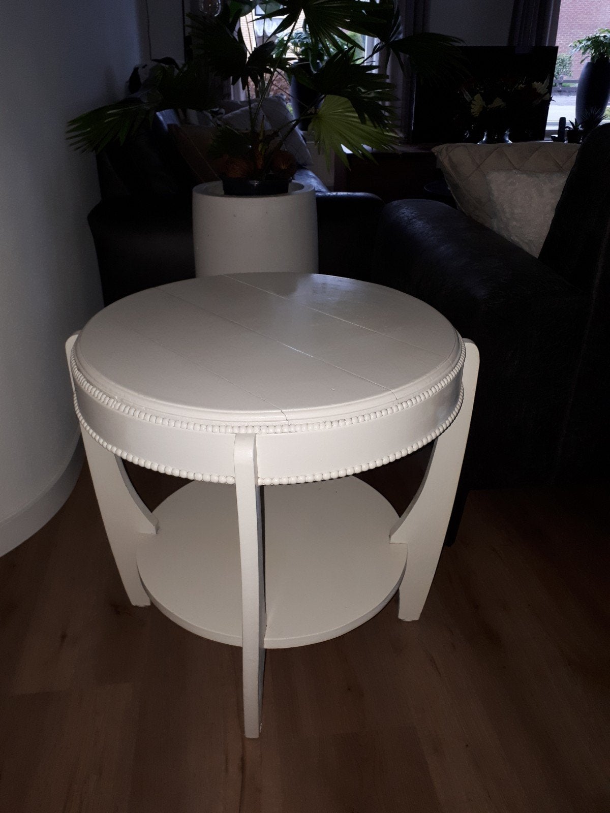 Witte ronde brocant landelijke bijzettafel salontafel, Gebruikt, Rond, 55 tot 75 cm, Klassiek, Decoratief