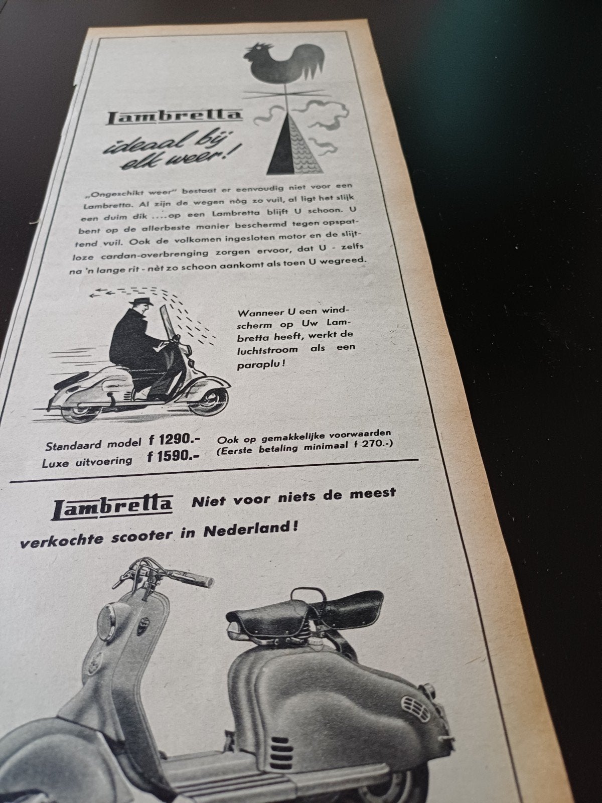 advertentie Lambretta scooter ideaal 1954, Ophalen of Verzenden, Gebruikt, Overige typen