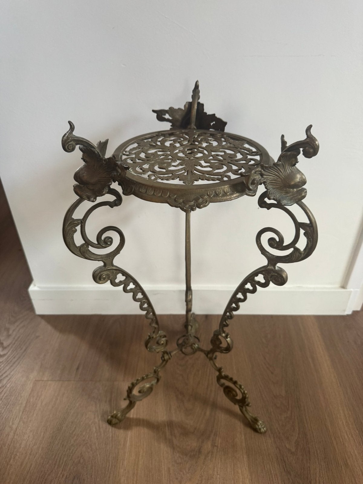 Sierlijke Vintage Messing Plantenstandaard / Plantentafel, Ophalen of Verzenden, Hout
