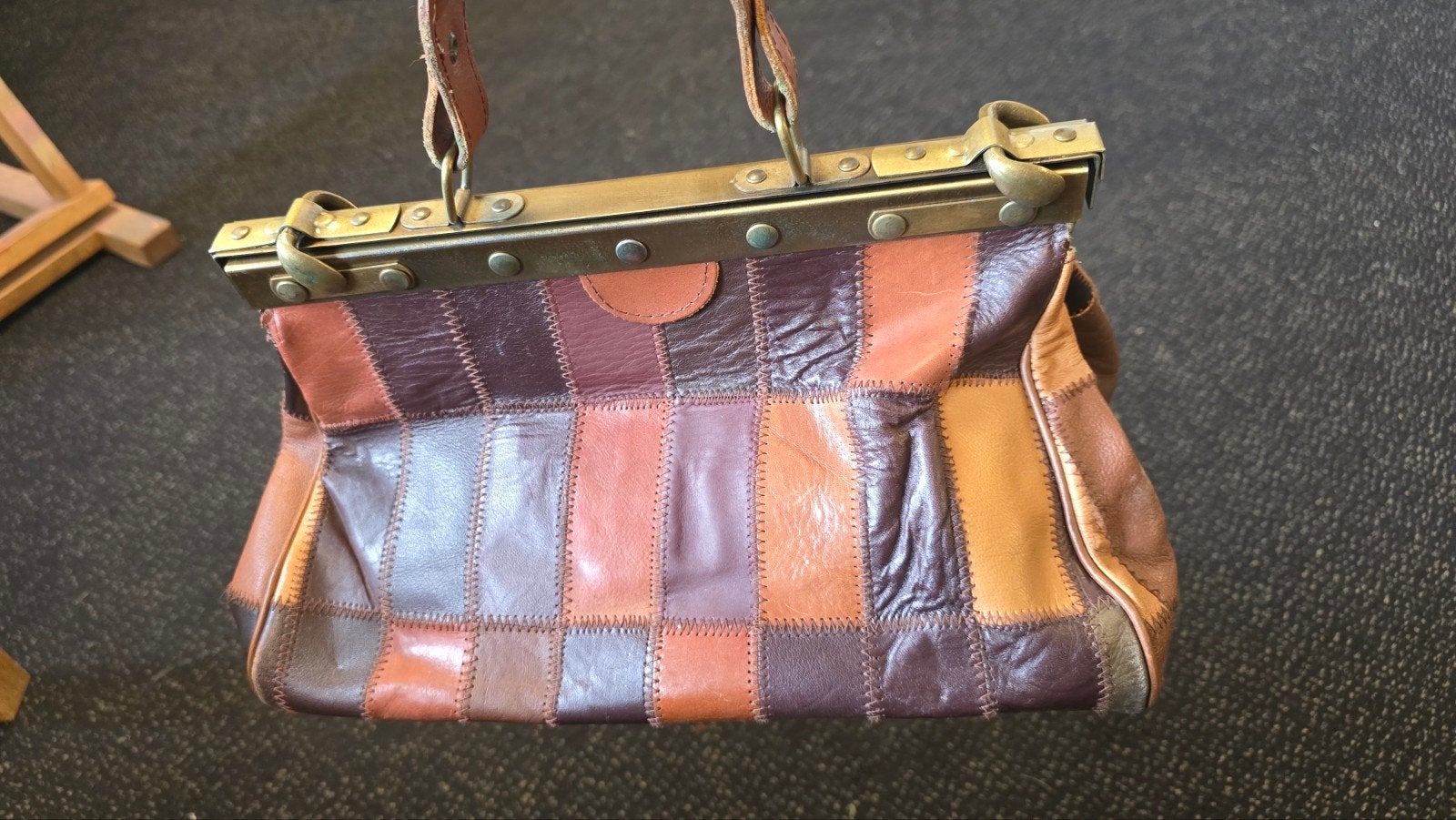 Prachtige Vintage Jaren '70 Patchwork Dokterstas – Echt Leer, Ophalen of Verzenden