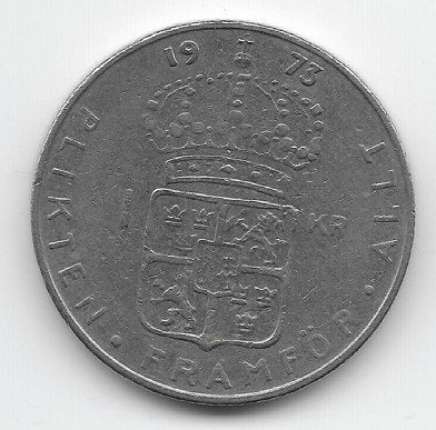 Zweden 1 krona 1973 KM# 826a, Verzenden, Overige landen, Losse munt