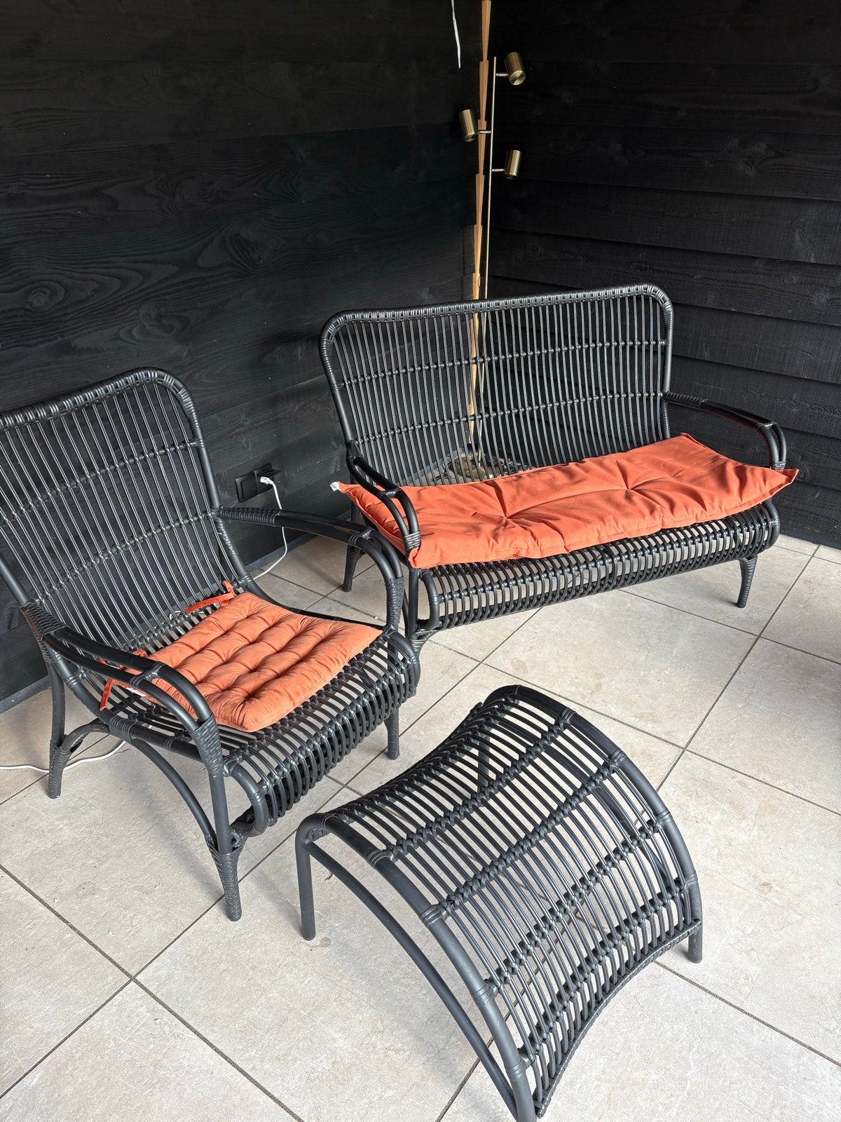 Zwarte Tuinset met Kussens - Loungeset, Tuin en Terras, Tuinsets en Loungesets, Ophalen, Gebruikt, 3 zitplaatsen, Loungeset