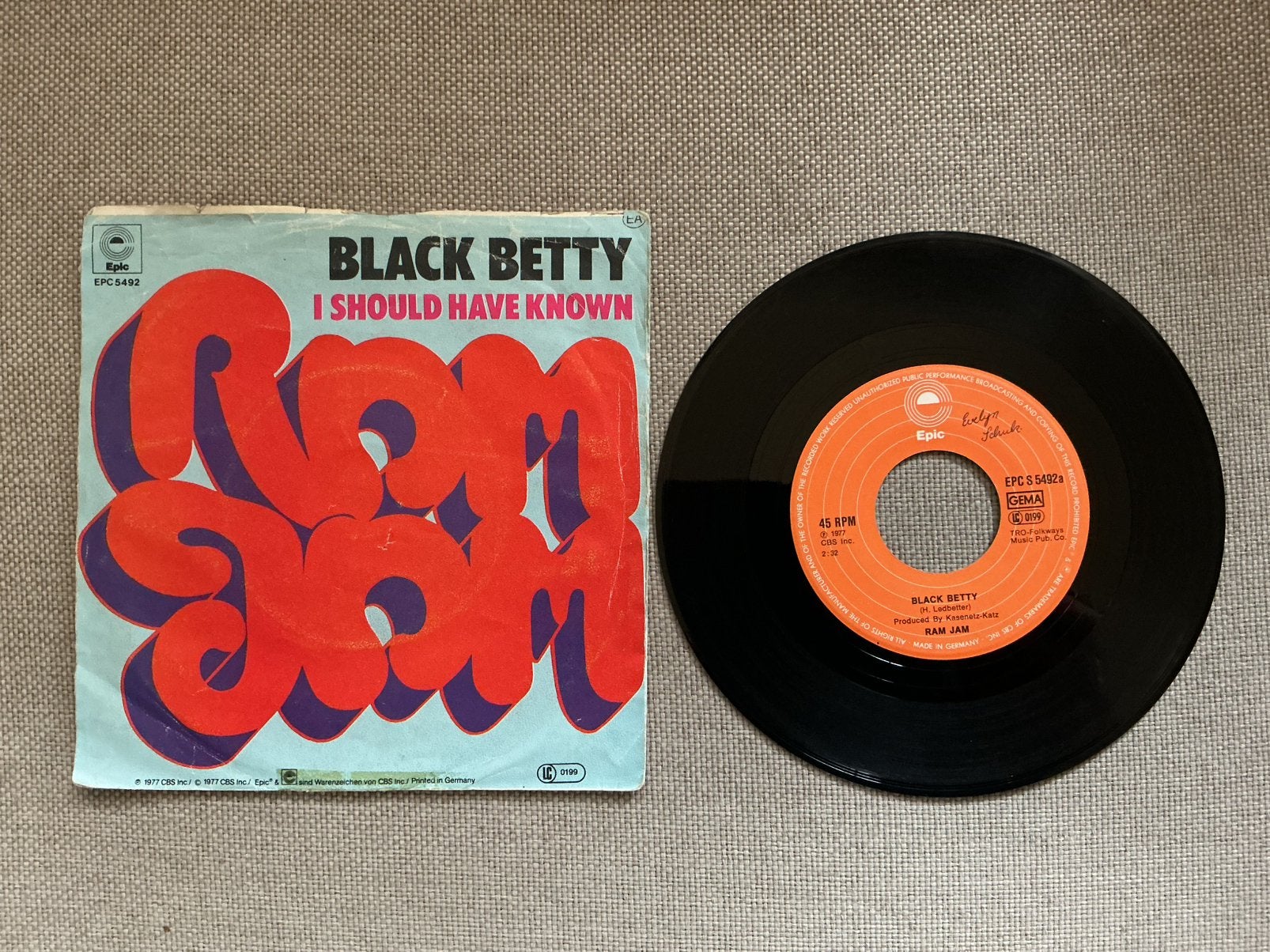 Ram Jam single vinyl. Black Betty., Ophalen of Verzenden, Zo goed als nieuw, 12 inch, Poprock