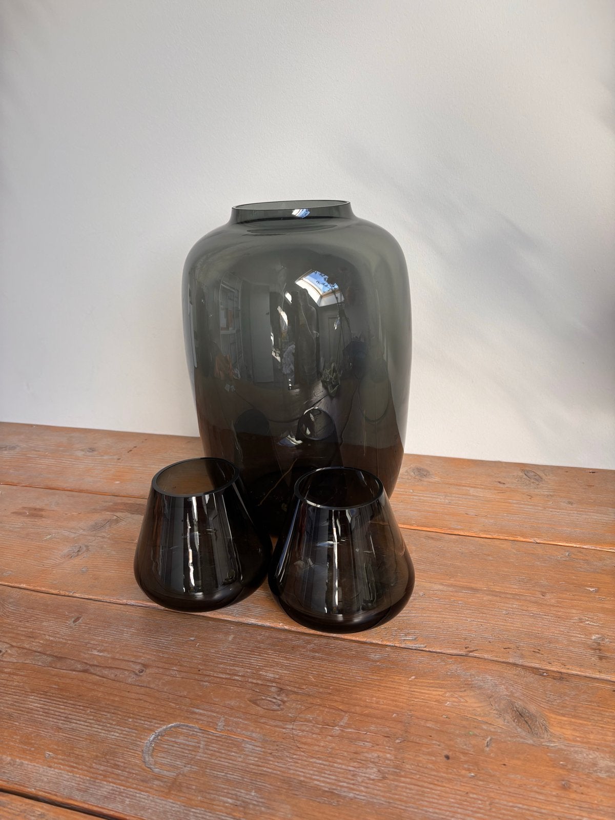 Vaas met bijpassende waxinelichthouders, Overige kleuren, Ophalen of Verzenden, Minder dan 50 cm, Glas