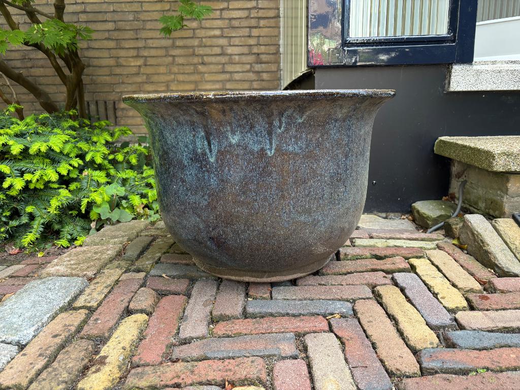 Geglazuurde bloempot,  XXL, blauwachtig, Ophalen, 40 cm of meer, Rond, Zo goed als nieuw