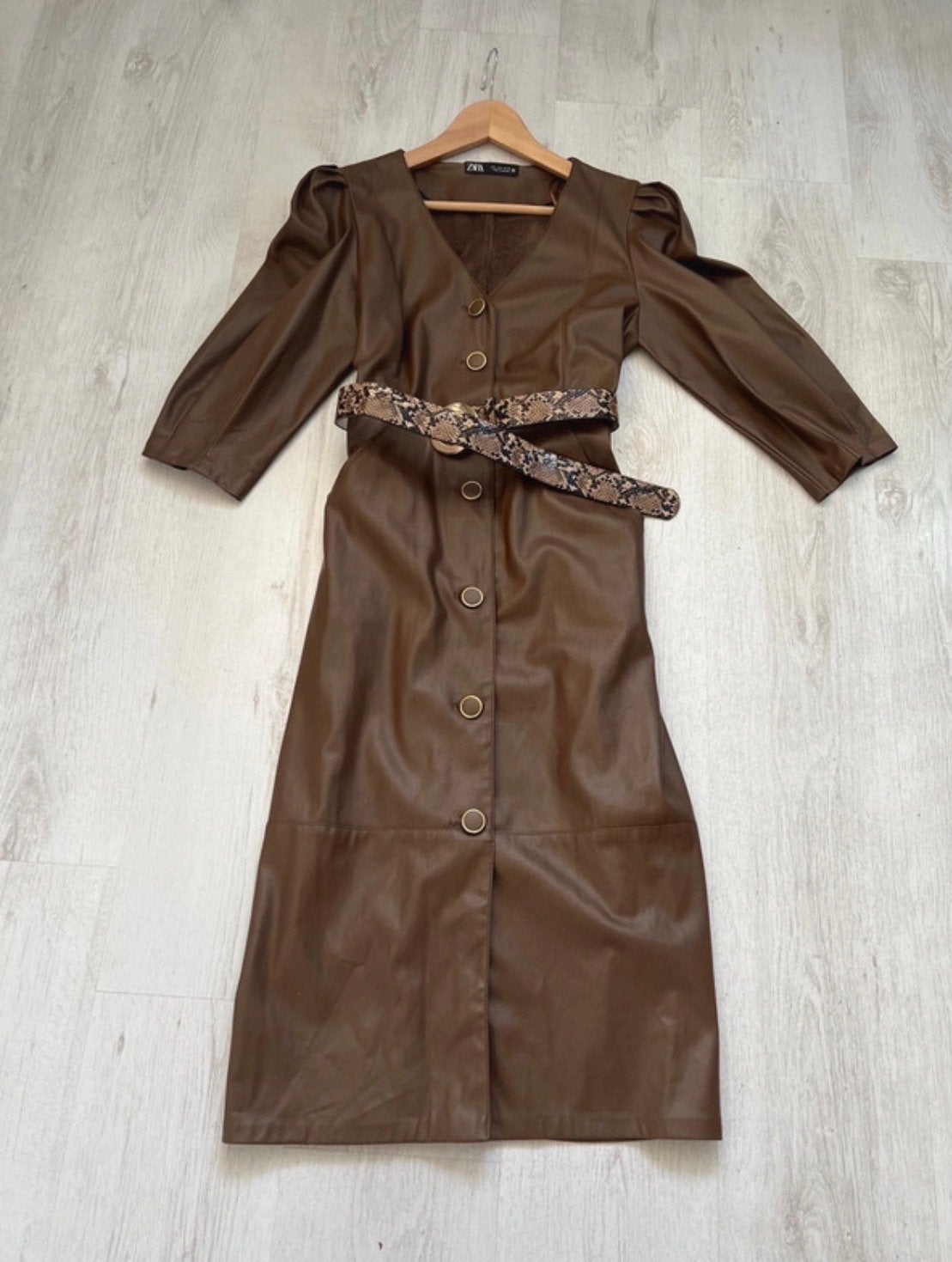 Zara Faux Leren Jurk met Slangenprint Riem - Maat L, Bruin, Maat 42/44 (L), Ophalen of Verzenden, Zo goed als nieuw