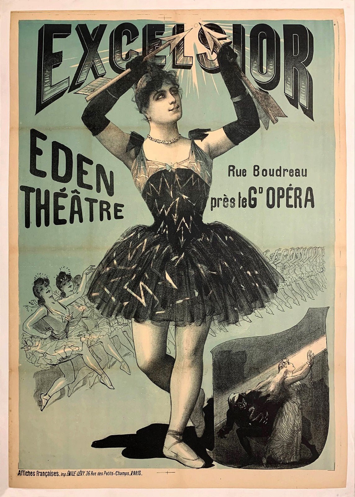 Vintage Poster Excelsior Eden Théâtre Parijs Ballet, Ophalen of Verzenden, A1 t/m A3, Overige onderwerpen, Rechthoekig Staand