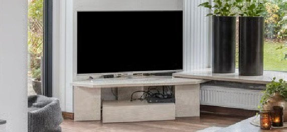 TV meubel natuursteen hoek, Huis en Inrichting, Kasten | Televisiemeubels, Ophalen, Zo goed als nieuw, 75 cm of meer, Overige materialen