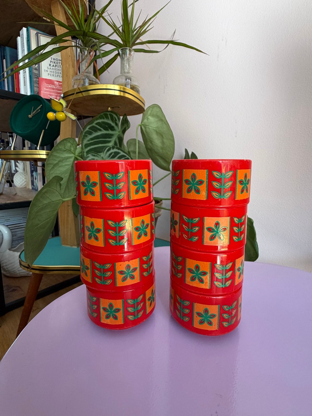 Set van 8 vintage eierdopjes met bloemen, Ophalen of Verzenden