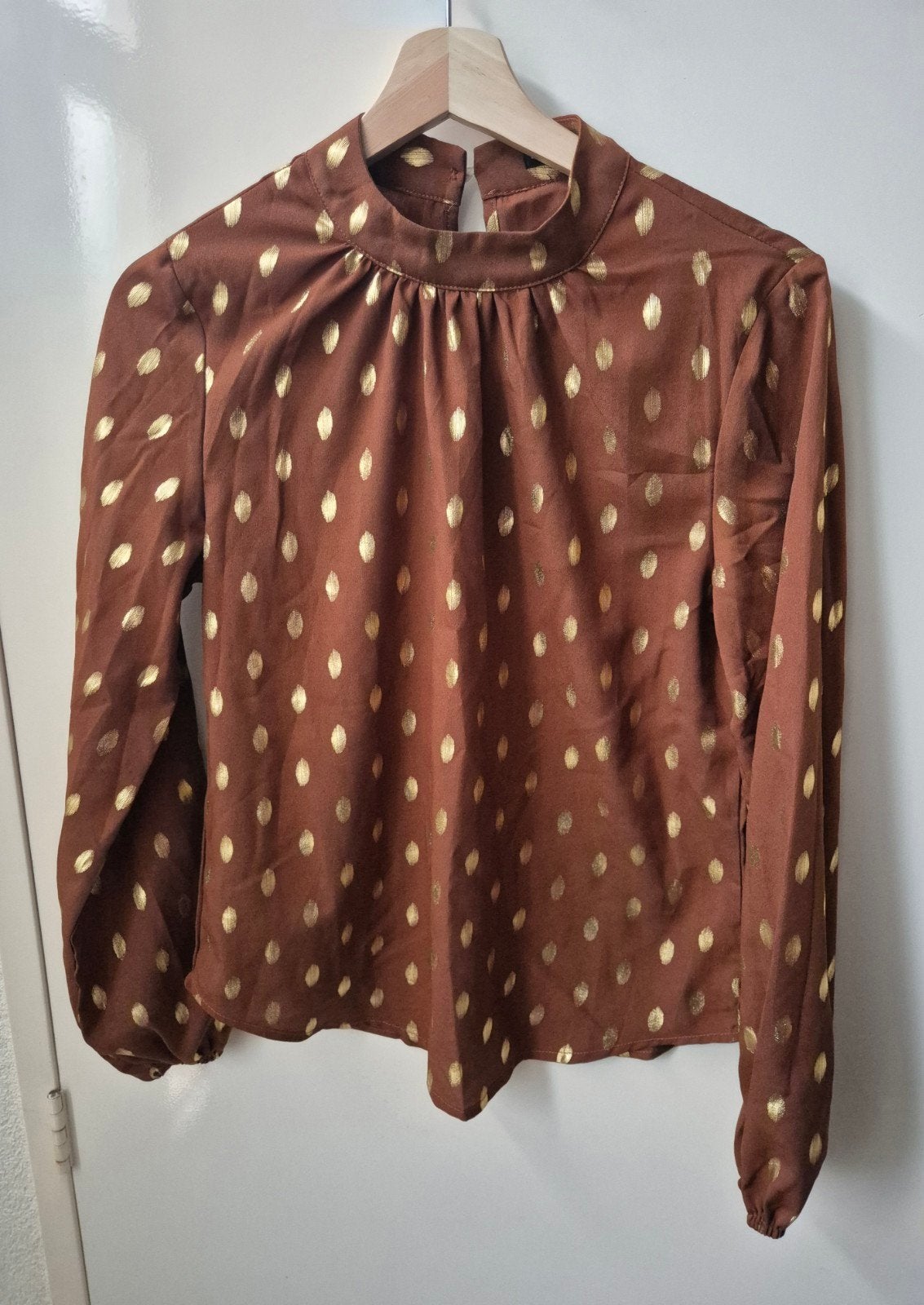 Blouse Maat S - Bruin met Gouden Stippen, Bruin, Ophalen of Verzenden, Zo goed als nieuw, Maat 36 (S)