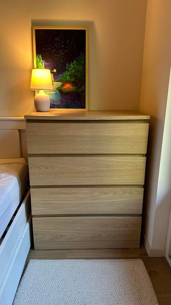 IKEA MALM ladekast met 4 lades, eikenfineer, Ophalen, 50 tot 100 cm, Zo goed als nieuw, 3 of 4 laden