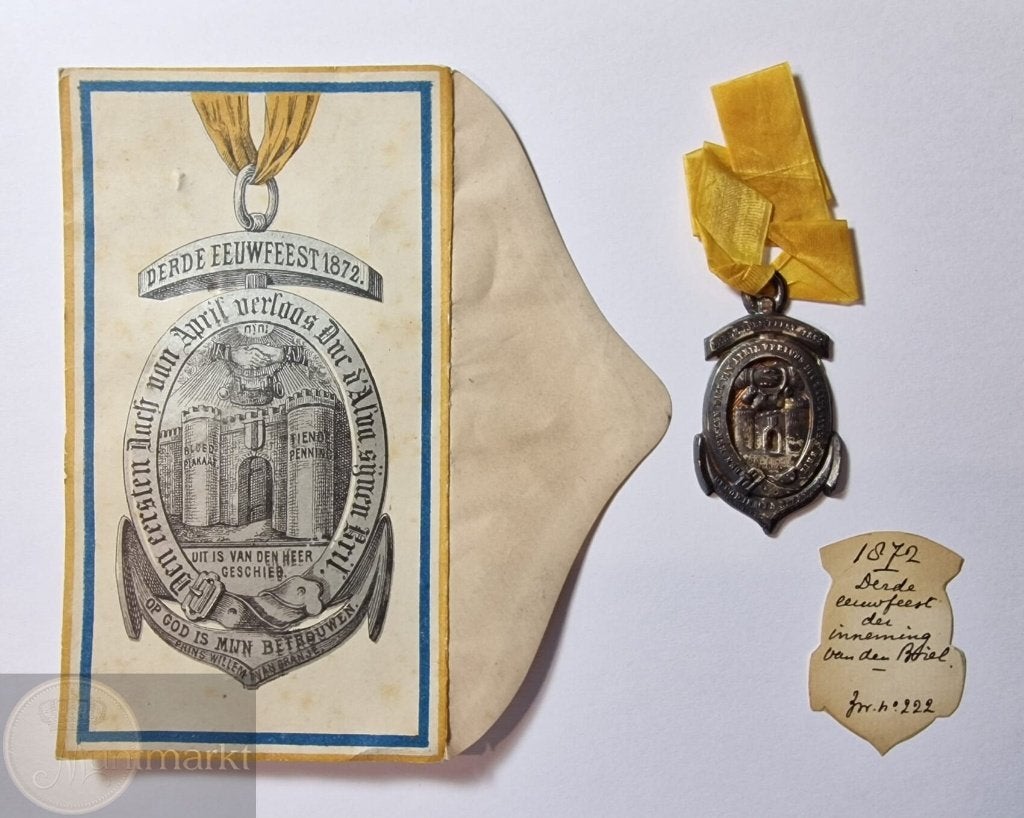 Draagteken 1872 'Derde Eeuwfeest Inname van Den Briel', Ophalen of Verzenden, Zilver, Nederland