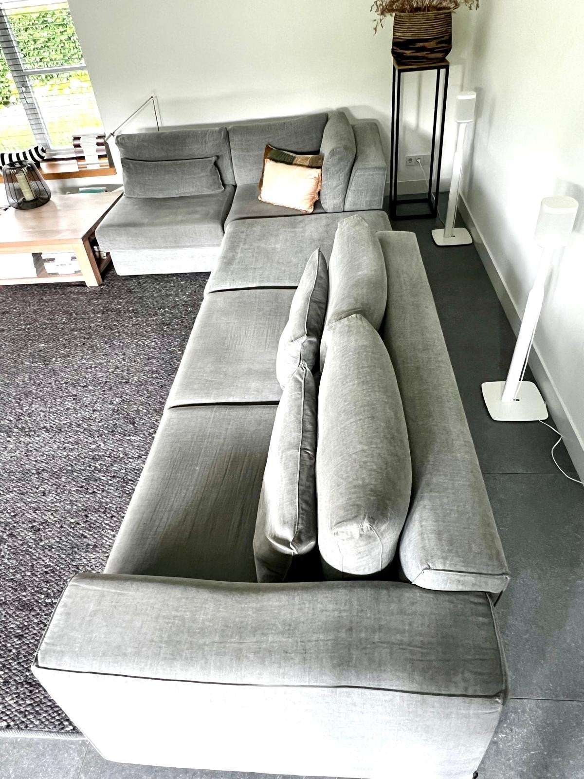 Moderne SOHO Hoekbank met Poef - Lichtgrijs, Ophalen, Gebruikt, 100 tot 125 cm, Hoekbank
