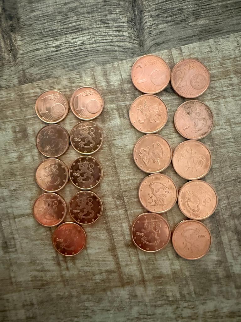 Finse 1 & 2 Eurocent munten - Zo goed als nieuw, Postzegels en Munten, Munten | Europa | Euromunten, Finland, Losse munt, 1 cent