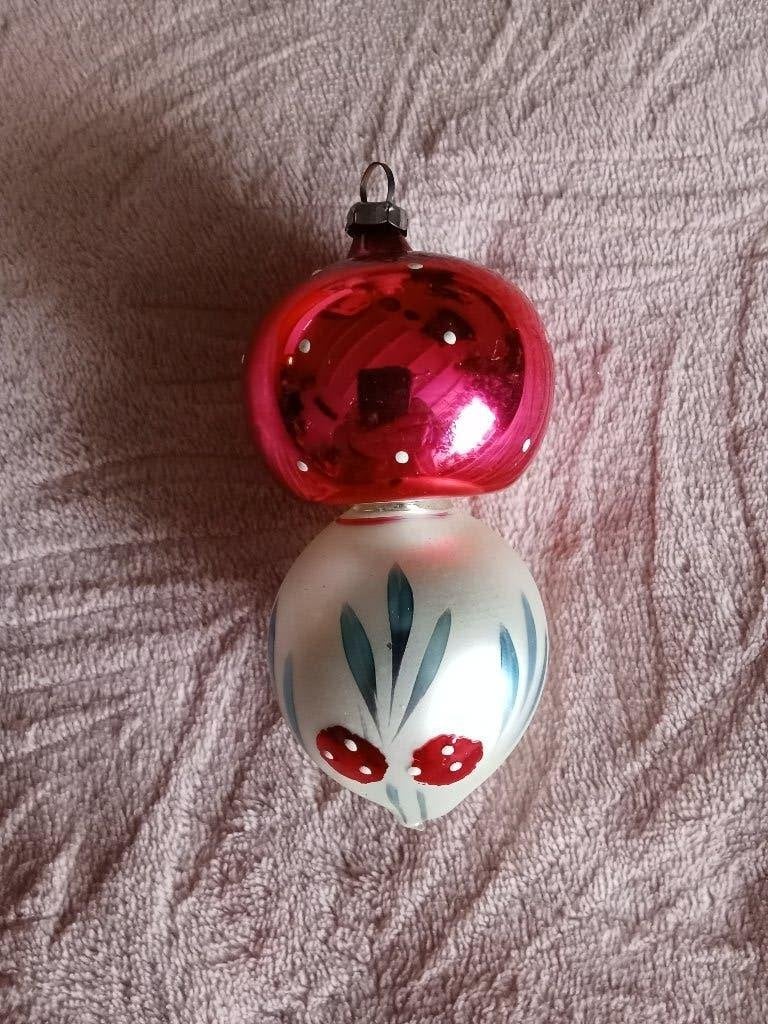 oude glazen kerstbal model paddestoel, Diversen, Kerst, Ophalen of Verzenden, Gebruikt