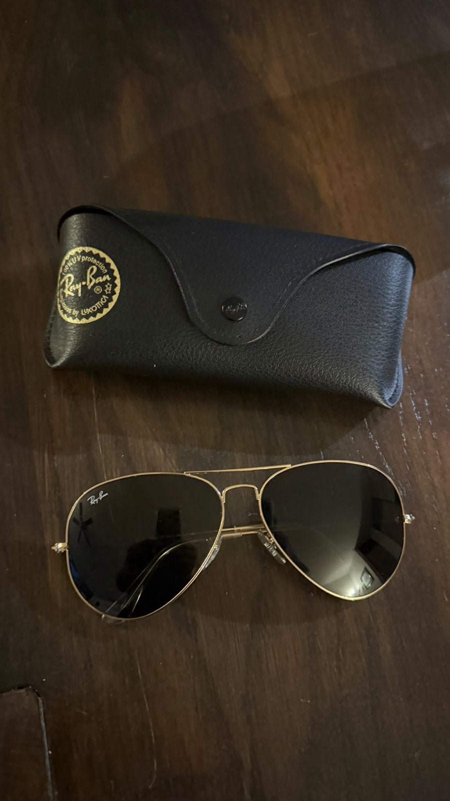 Ray-Ban Aviator zonnebril met etui, Gebruikt, Zonnebril, Zwart, Ophalen of Verzenden