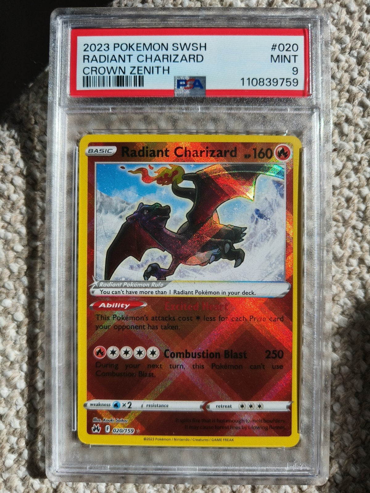 Radiant Charizard 020/159 PSA 9, Ophalen of Verzenden, Nieuw, Losse kaart, Foil