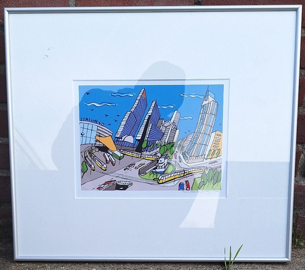 Moderne stadsgezicht - Roel Meertens x Ferry Pronk, Antiek en Kunst, Ophalen, Abstract, Print, Gesigneerd