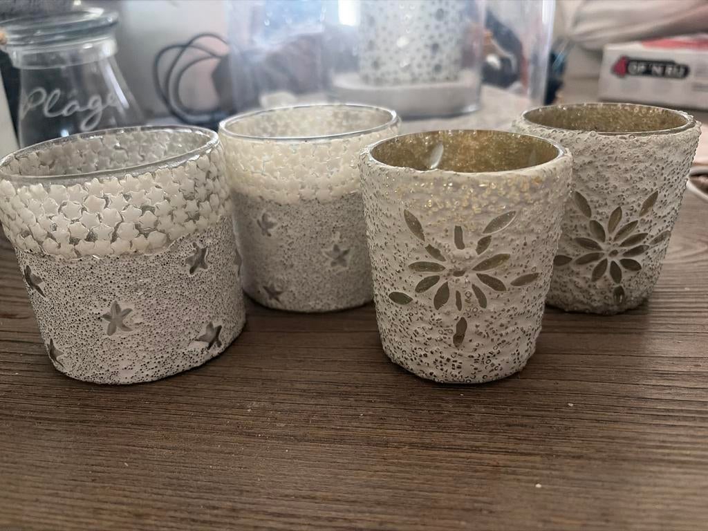 Set van 4 decoratieve theelichthouders Riviera Maison, Overige materialen, Gebruikt, Wit, Ophalen of Verzenden