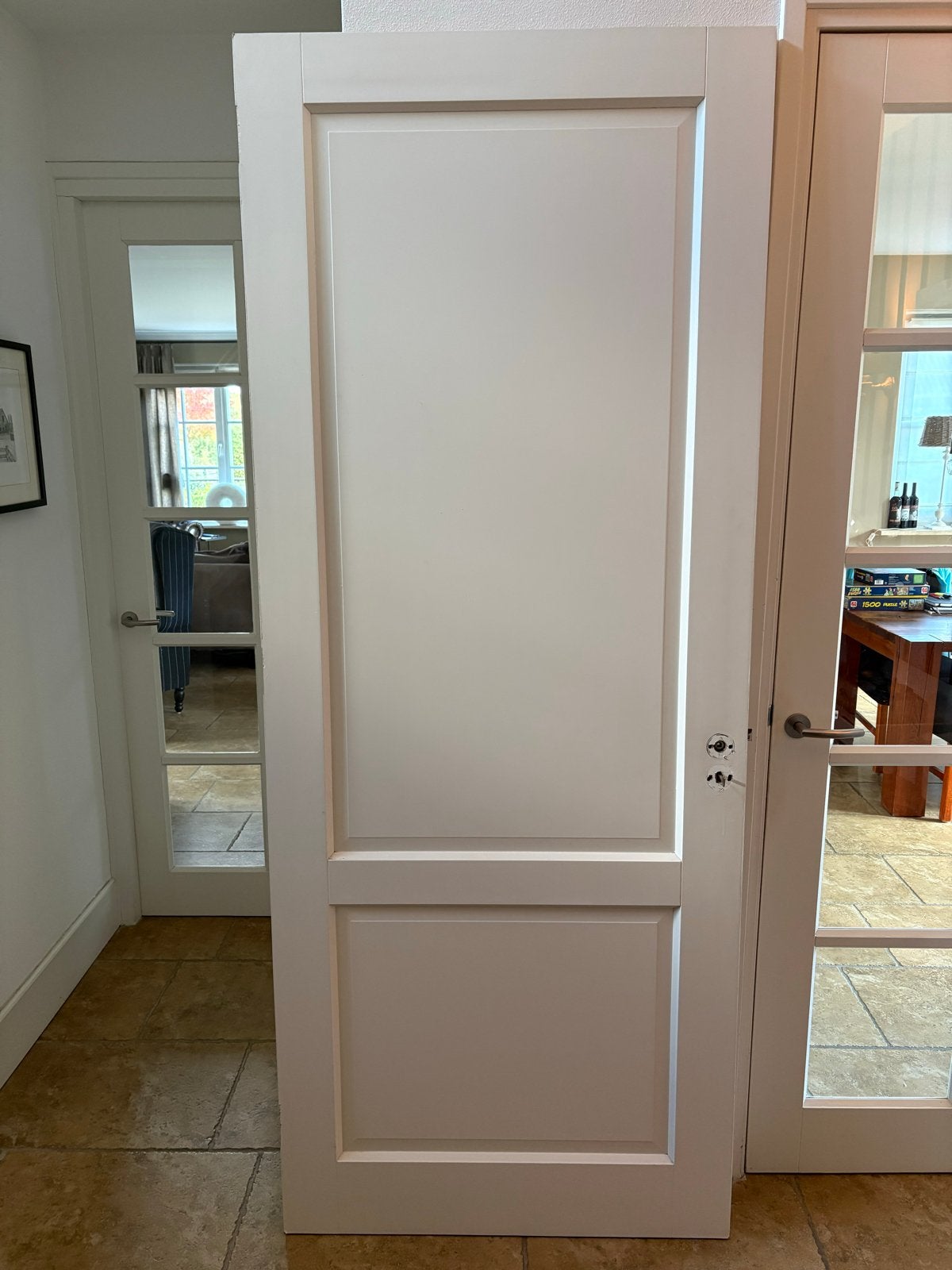 Witte binnendeur met paneel, slotgat, paneeldeur 230x82,5x4, Ophalen, 80 tot 100 cm, Binnendeur, Zo goed als nieuw
