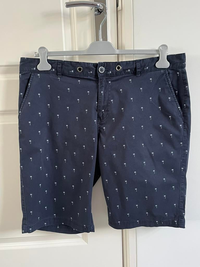 Tailor & Son donkerblauwe bermuda met print maat 54, Ophalen of Verzenden, Zo goed als nieuw, Blauw