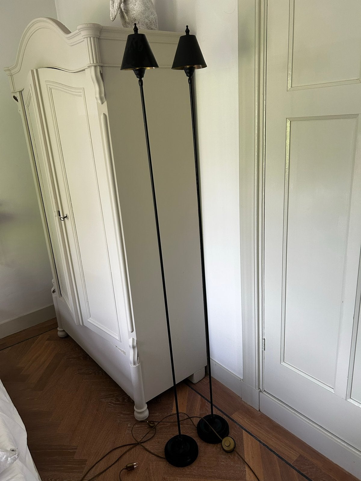 Set van 2 metalen zwarte vloerlampen in Hoffz stijl, Ophalen, Gebruikt, E27 (groot), Metaal