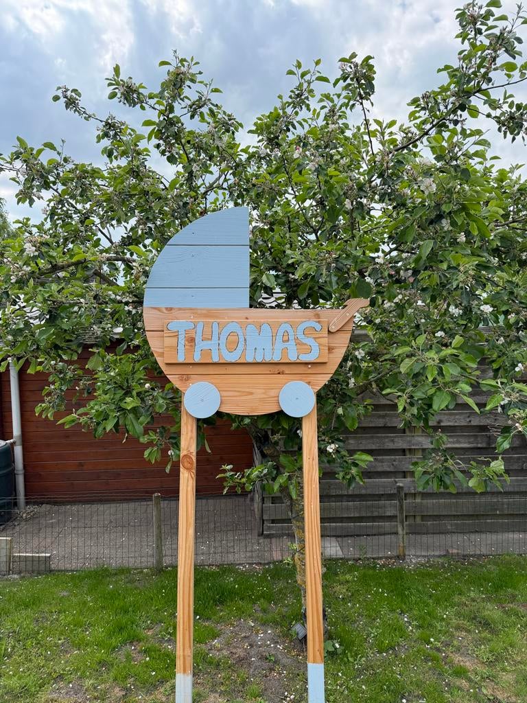 Geboortebord jongen kinderwagen - 180cm hoog, Ophalen, Zo goed als nieuw, Geboortebord