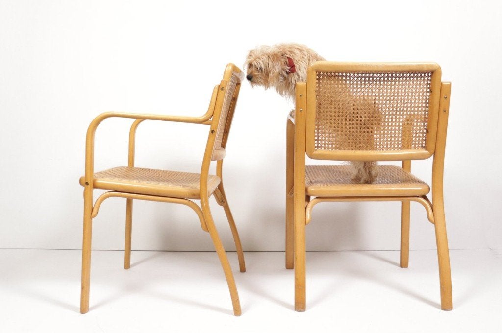 Set van twee vintage design fauteuils Mirjana Maracic, Ophalen, Gebruikt, Minder dan 75 cm, Hout