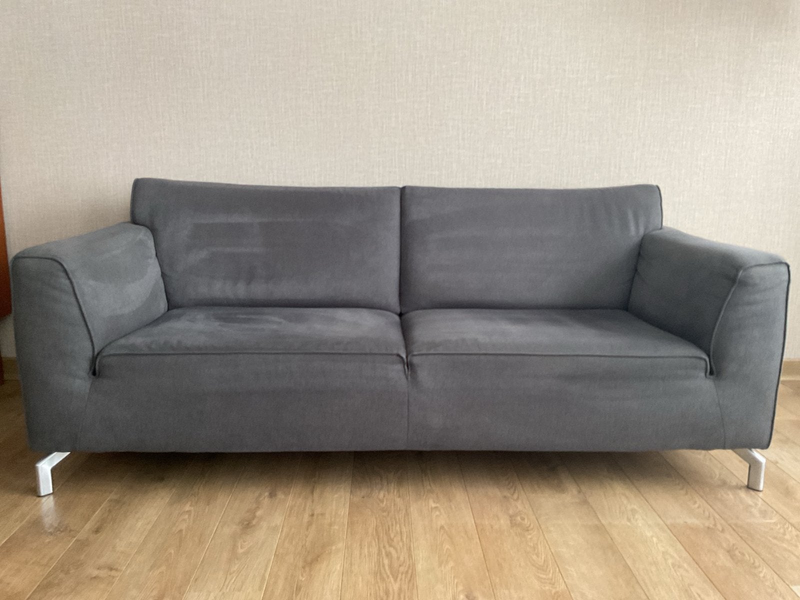 Comfortabele grijze tweepersoonsbank, Ophalen, Gebruikt, Tweepersoons, 75 tot 100 cm