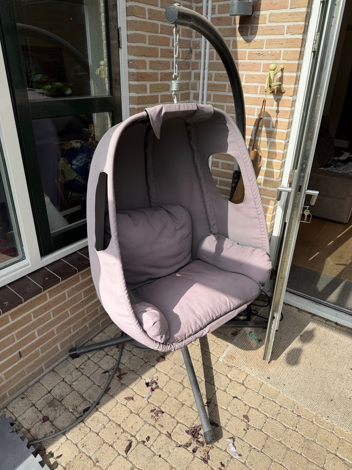 Comfortabele hangstoel met standaard - Grijs, Ophalen, Gebruikt, Metaal