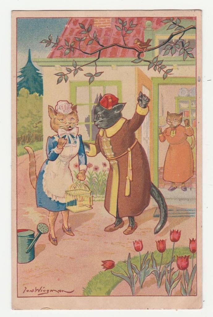 Poezen.  Jan Wiegman.  Ned. Illustratoren., Verzenden, 1940 tot 1960, Gelopen, Overige thema's