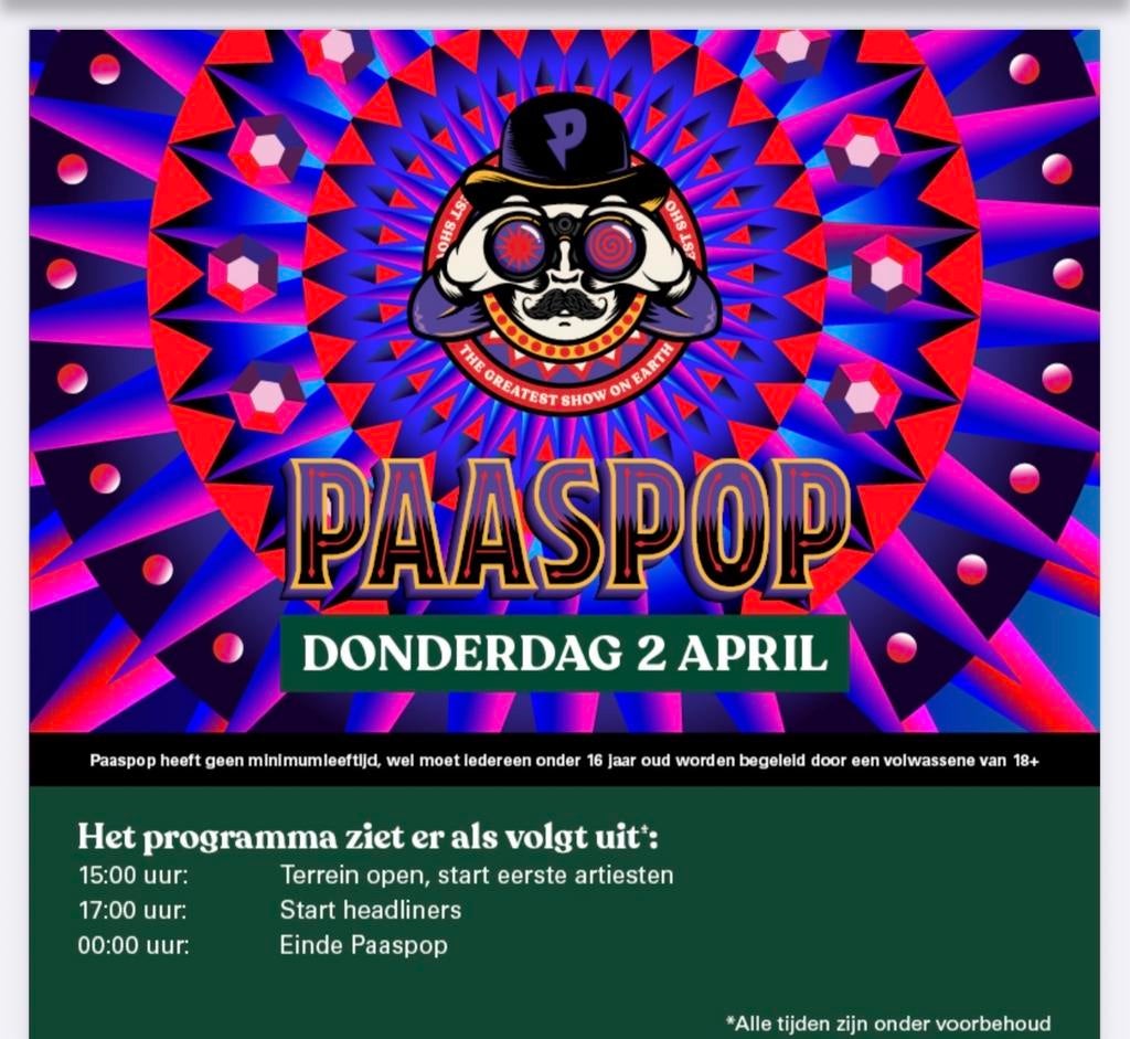 2x tickets Paaspop voor donderdag 2 april, Twee personen, April