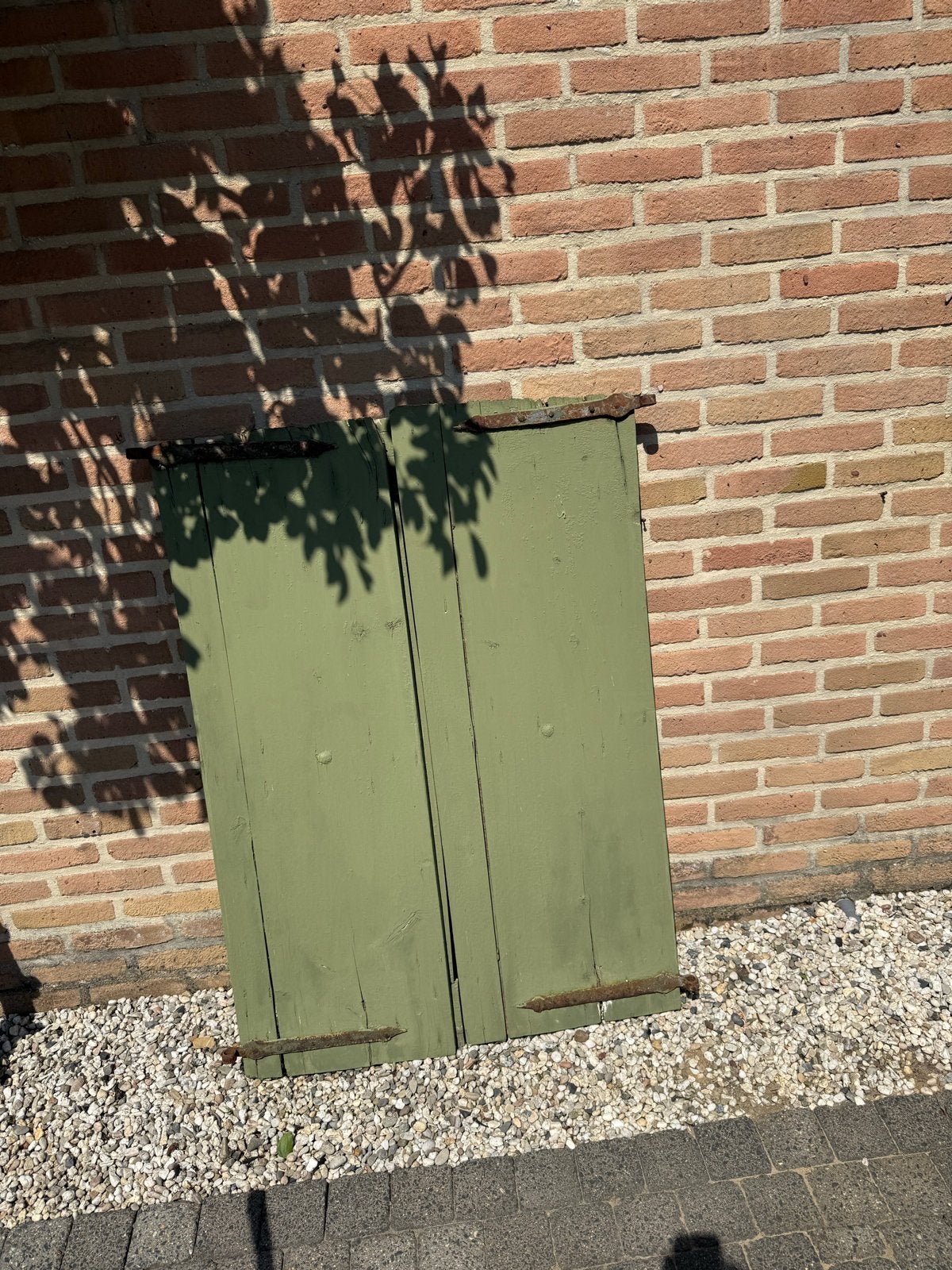 Set van 2 vintage groene houten luiken, Doe-het-zelf en Verbouw, Glas en Ramen, Ophalen, Gebruikt, Minder dan 80 cm, 80 tot 120 cm