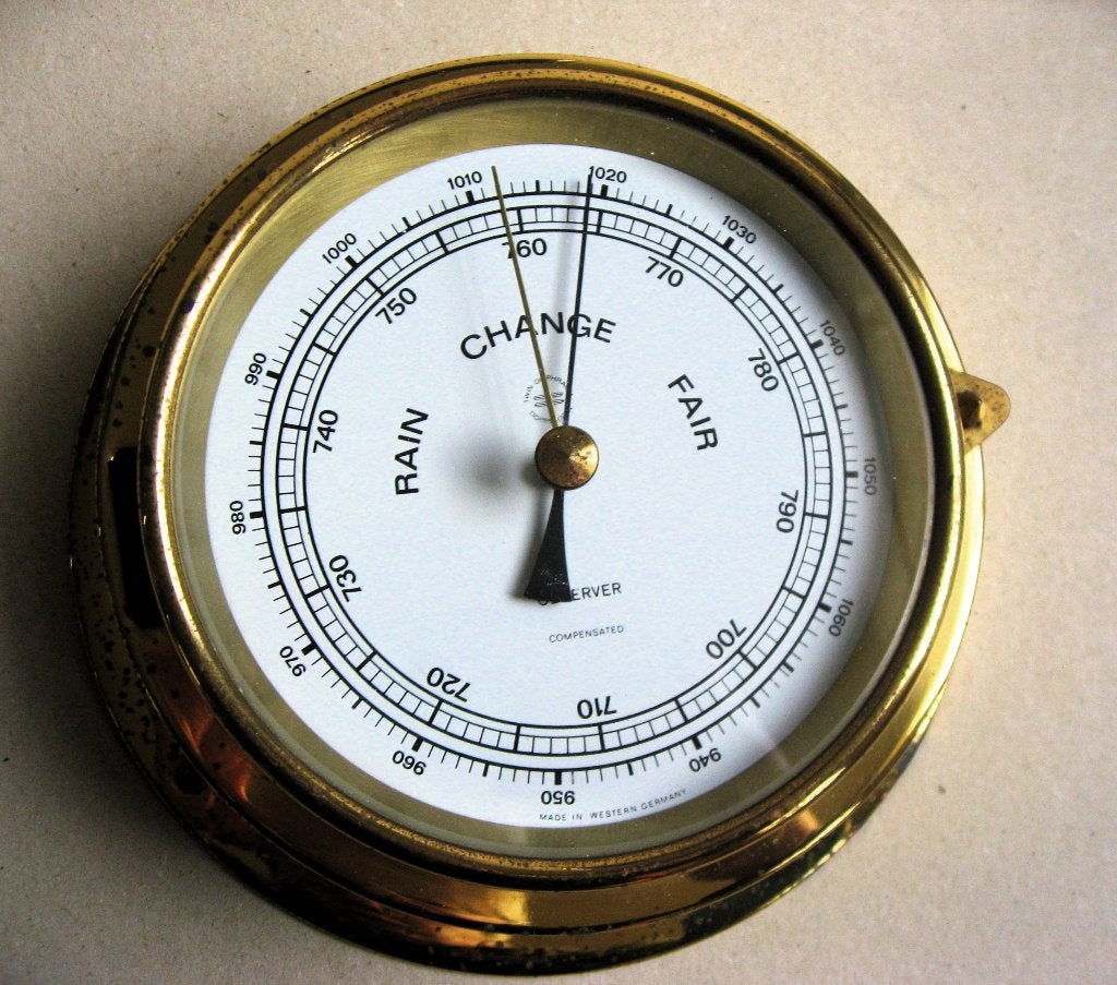 Grote scheepsbarometer Observer, messing jaren 80, Audio, Tv en Foto, Weerstations en Barometers, Ophalen of Verzenden, Gebruikt