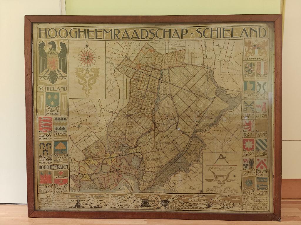 Zeldzame Art Deco Wandkaart Schieland 1928  P.W. van Baarsel, Antiek en Kunst, Ophalen, Zie beschrijving