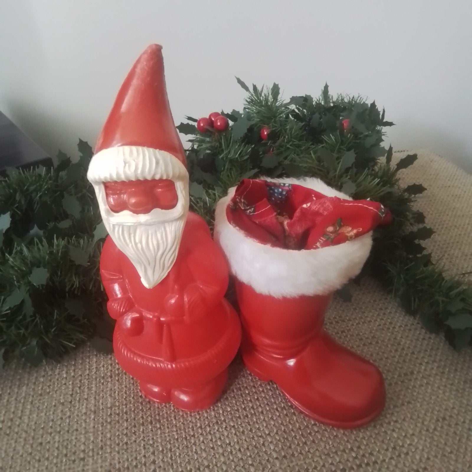 Vintage plastic Kerstman en candycontainer laars, Ophalen of Verzenden
