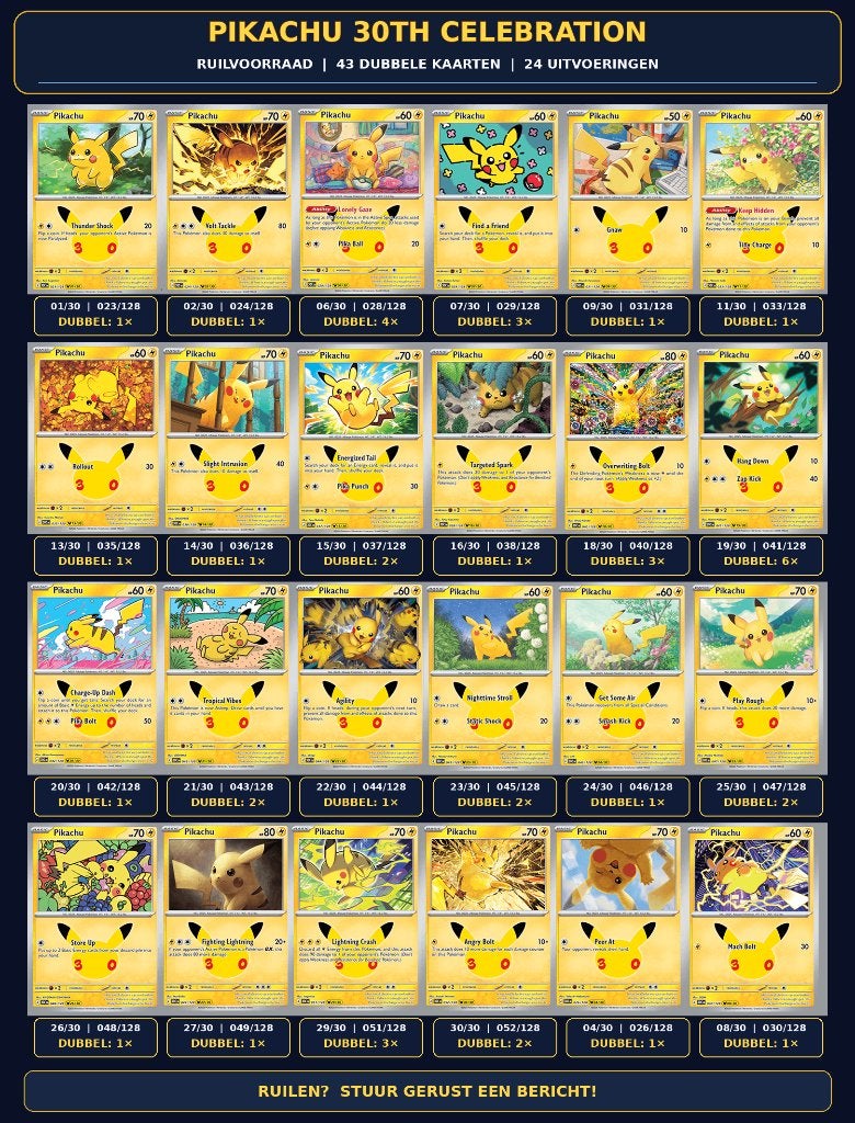 Pokémon Pikachu 30th Celebration – Ruilvoorraad, Ophalen, Nieuw, Losse kaart, Foil