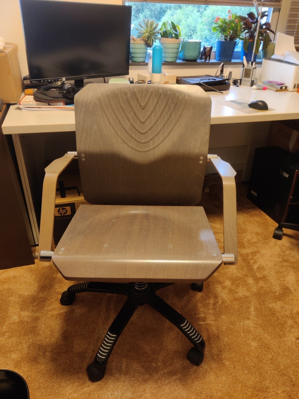 Houten Bureaustoel met Wieltjes - Ergonomisch Design, Ophalen, Gebruikt, Bruin, Bureaustoel