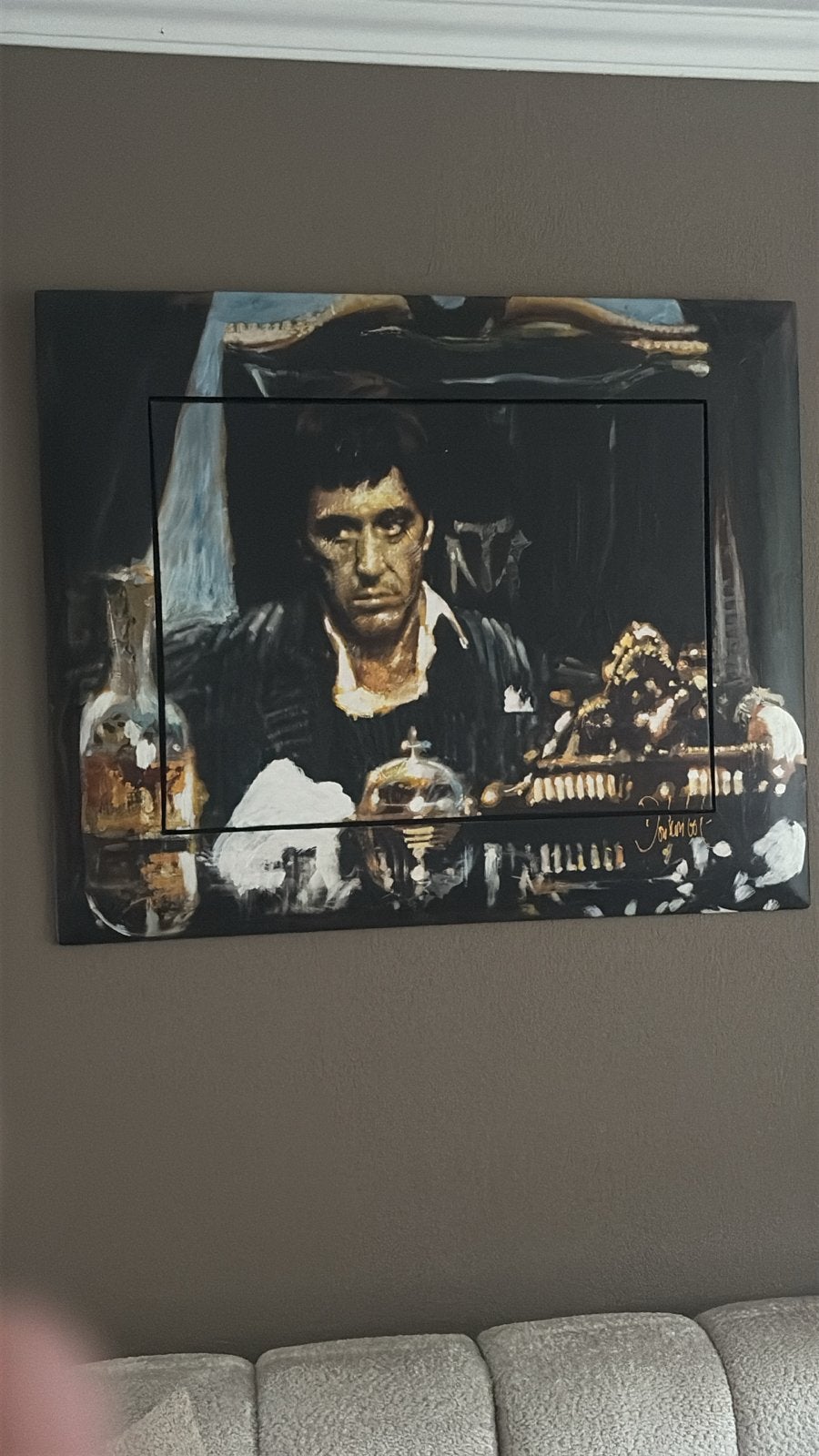 Scarface Tony Montana Schilderij Peter Donkersloot, Doek, Portret of Personen, Realistisch, Ophalen of Verzenden