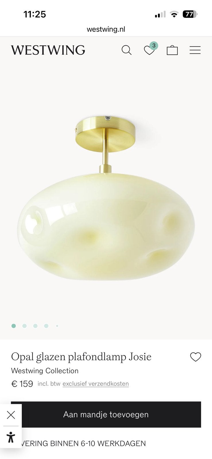 Westwing Plafondlamp Josie Opal (nieuw in doos), Huis en Inrichting, Lampen | Hanglampen, Ophalen, Nieuw, Glas, Minder dan 50 cm
