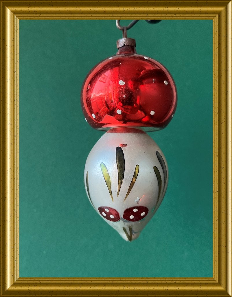 Oude glazen kerstbal (nr 24): paddenstoel, Gebruikt, ., Ophalen of Verzenden, .