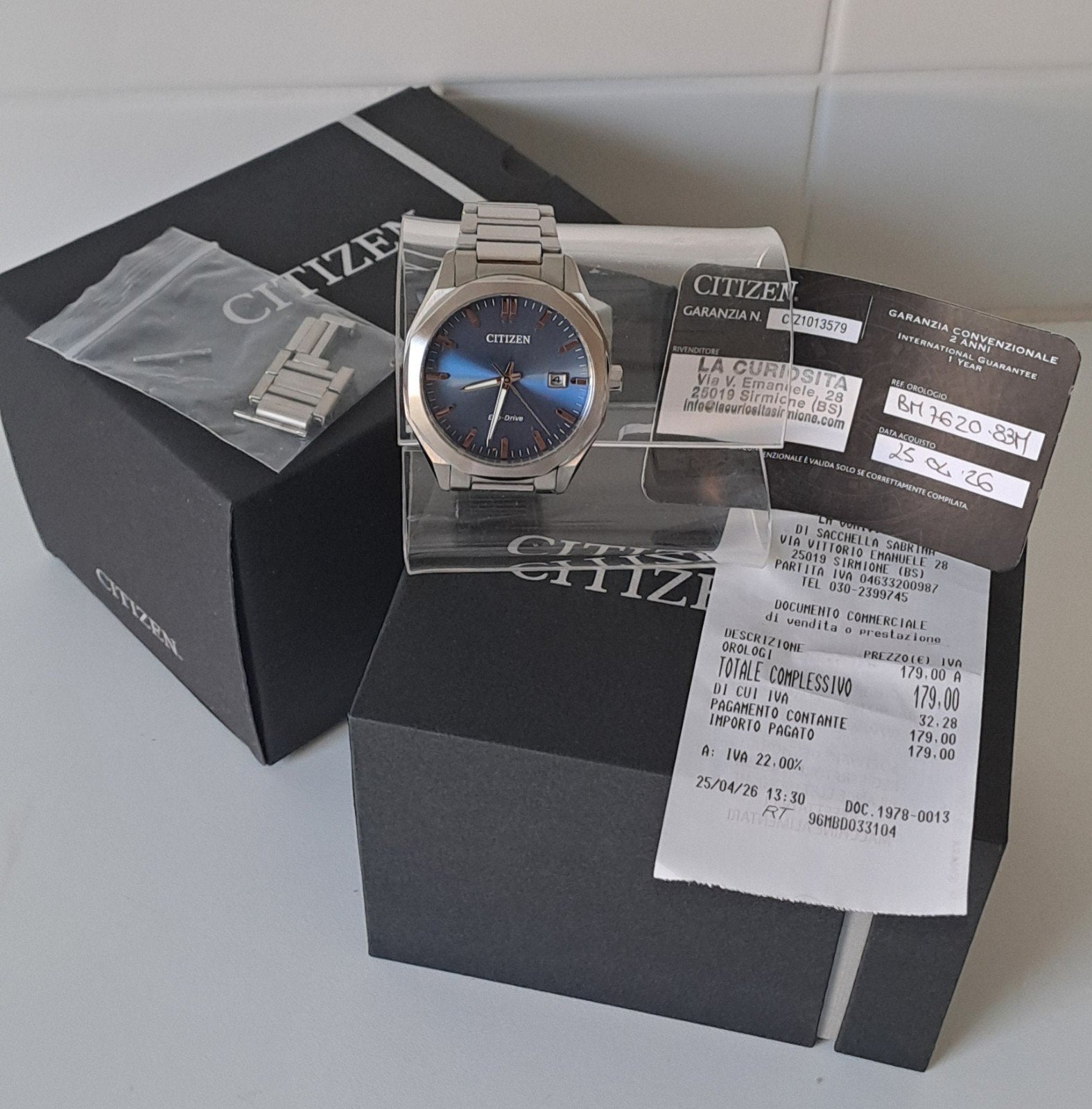 Citizen Eco-Drive BM7620-83M met blauwe wijzerplaat, Verzenden, Zo goed als nieuw, Staal, Citizen