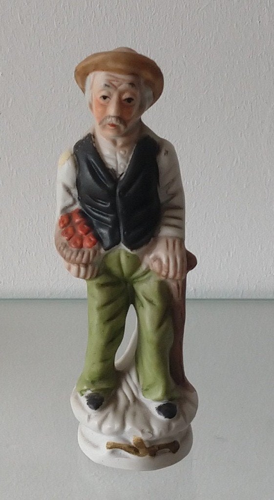 vintage bisque beeldje oude man met stok , volgnr 25, Ophalen of Verzenden, Zo goed als nieuw, Mens